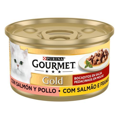 Gourmet Gold Bocaditos en Salsa con Salmón y Pollo 85 gr.