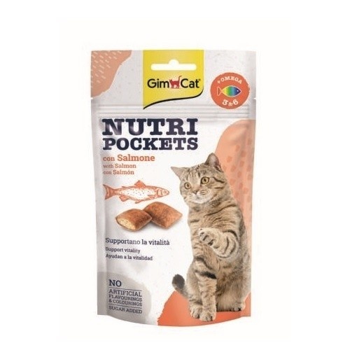 GimCat Nutri Pockets Snacks para Gatos Salmón Omega 3 y 6 60 gr